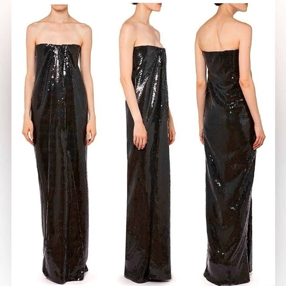 16ARLINGTON  Mirai Sequined Strapless Long Dress Black Gown
